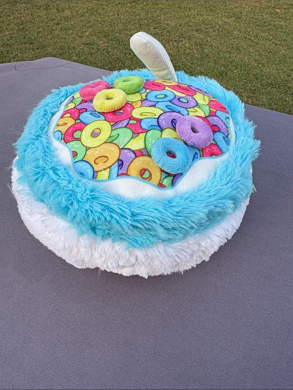 Plush Blue & White Party Donut Cushion with Colorful Sprinkles